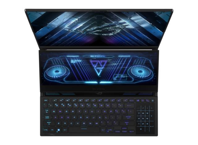 Лаптоп Asus ROG Zephyrus Duo 16 GX650PI-NM011X, AMD Ryzen 9 7945HX , 16"WQXGA (2560 x 1600,16:10) 240Hz, 32GB DDR5 4800Mhz(2*16), 2TB PCIe 4. RTX 4070  8GB GDDR6,Wi-Fi 6E(802.11ax), Backlit Chiclet Keyboard Per-Key RGB, Windows 11 Pro, Black