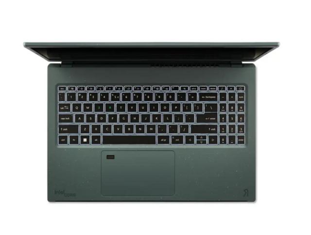 Лаптоп Acer Vero AV15-53P-56U4, Core i5-1335U, (3.4GHz up to 4.6Ghz, 12MB), 15.6" FHD IPS SlimBezel ( 1920 x 1200), 1*16GB LPDDR5, 512GB PCIe NVMe SSD, Intel UMA, FHD USB camera with shutter + mic, FPR, Wi-Fi 6E, BT, KB, No OS, Green