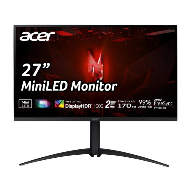 Монитор Acer Nitro XV275UP3biiprx, 27" VA, Anti-Glare, QHD Mini Led 2560x1440, FreeSync Premium, up to 170Hz, 1ms, 100M:1, 600 up to 1000 cd/m2, 1xDP, 2xHDMI, Audio out, VESA, Tilt, Swivel, Hgt Adj, Pivot, Acer Display Widget, Black+Acer Nitro Gaming
