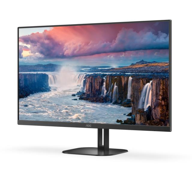 Монитор AOC 27V5CE/BK, 27" IPS WLED, 1920x1080@75Hz, 4ms GtG, 1ms MPRT, 300cd m/2, DCR 1000:1, 20M:1, Adaptive Sync, FlickerFree, Low Blue Light, 3Wx2, Tilt, HDMI, USB hub