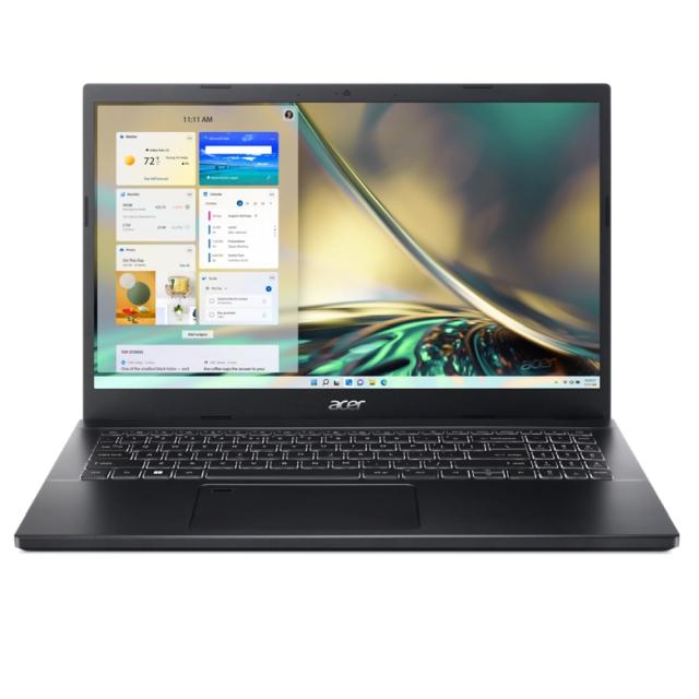 Лаптоп Acer Aspire 7, A715-76G-58Z6, i5-12450H (up to 4.4GHz, 12MB), 15.6" FHD IPS SlimBezel, 16GB DDR4, 512GB NVMe SSD, NVIDIA GeForce RTX 2050 4GB, Wi-Fi AX+BT, FP, HD Cam + Mic, KB Backlight, No OS, Black