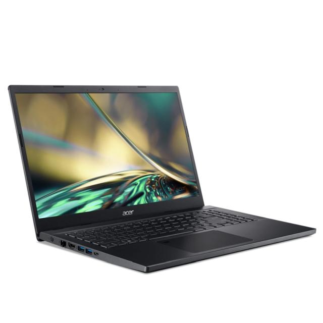 Лаптоп Acer Aspire 7, A715-76G-58Z6, i5-12450H (up to 4.4GHz, 12MB), 15.6" FHD IPS SlimBezel, 16GB DDR4, 512GB NVMe SSD, NVIDIA GeForce RTX 2050 4GB, Wi-Fi AX+BT, FP, HD Cam + Mic, KB Backlight, No OS, Black