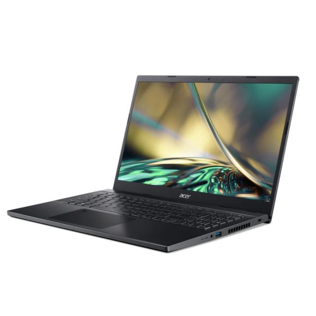 Лаптоп Acer Aspire 7, A715-76G-58Z6, i5-12450H (up to 4.4GHz, 12MB), 15.6" FHD IPS SlimBezel, 16GB DDR4, 512GB NVMe SSD, NVIDIA GeForce RTX 2050 4GB, Wi-Fi AX+BT, FP, HD Cam + Mic, KB Backlight, No OS, Black