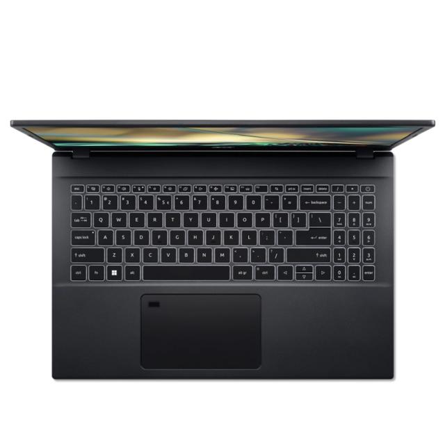 Лаптоп Acer Aspire 7, A715-76G-58Z6, i5-12450H (up to 4.4GHz, 12MB), 15.6" FHD IPS SlimBezel, 16GB DDR4, 512GB NVMe SSD, NVIDIA GeForce RTX 2050 4GB, Wi-Fi AX+BT, FP, HD Cam + Mic, KB Backlight, No OS, Black