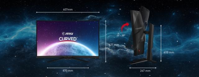 Монитор MSI MAG 275CQRF-QD, 170Hz, 27", 1ms, 2560x1440 WQHD, QUANTUM DOT, 1000R Curve, Rapid VA, 300 nits, 4000 : 1, Adaptive sync, 2x HDMI, 1x DisplayPort, 1x USB Type-C (DP alt. w/ PD Charging 15W), HEIGHT ADJUSTMENT 130mm, Vesa, 9S6-3CD24T-001