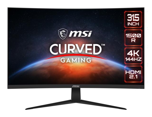 Монитор MSI G321CU, 31.5", 144Hz, UHD 3840x2160, Curve 1500R, FreeSync Premium, 300 Nits, VA, 3000:1, 2x HDMI 2.1, 1x DP, 1x Type-C (DP alt.) w PD 15W, PIP and PBP, Night Vision, Anti-Flicker, Less Blue Light, VESA 100, TILT, 9S6-3DC51A-001