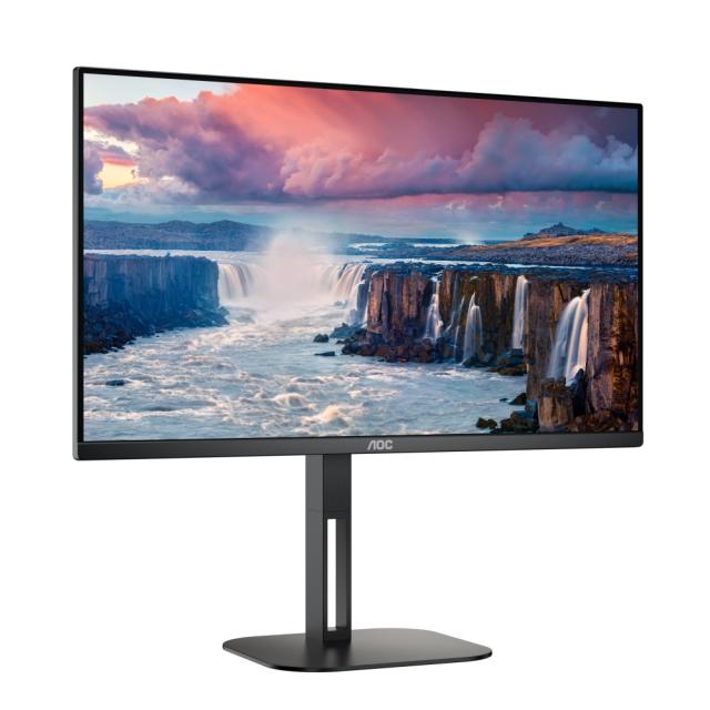 Монитор AOC Q27V5C/BK, 27" IPS WLED, 2560x1440@75Hz, 4ms GtG, 1ms MPRT, 300cd m/2, 1000:1, DCR 20M:1, Adaptive Sync, FlickerFree, Low Blue Light, 3Wx2, Tilt, Height Adjust, Pivot, Swivel, HDMI, DP, USB hub