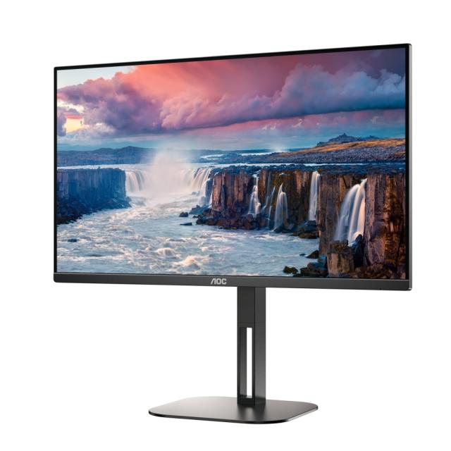 Монитор AOC Q27V5C/BK, 27" IPS WLED, 2560x1440@75Hz, 4ms GtG, 1ms MPRT, 300cd m/2, 1000:1, DCR 20M:1, Adaptive Sync, FlickerFree, Low Blue Light, 3Wx2, Tilt, Height Adjust, Pivot, Swivel, HDMI, DP, USB hub