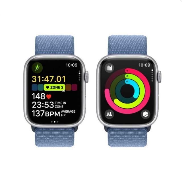 Часовник Apple Watch Series 9 GPS + Cellular 45mm Silver Aluminium Case with Winter Blue Sport Loop