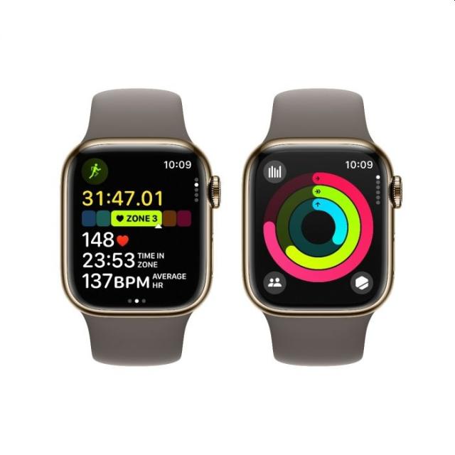 Часовник Apple Watch Series 9 GPS + Cellular 45mm Gold Stainless Steel Case with Clay Sport Band - S/M
