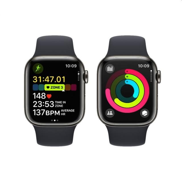 Часовник Apple Watch Series 9 GPS + Cellular 45mm Graphite Stainless Steel Case with Midnight Sport Band - S/M