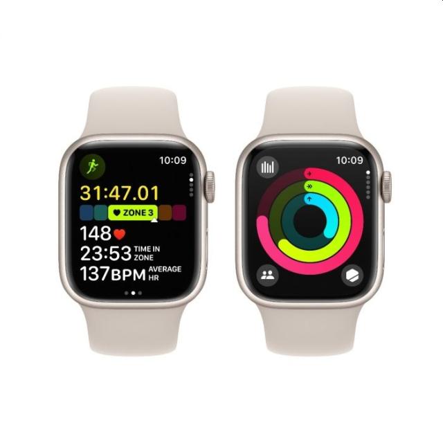 Часовник Apple Watch Series 9 GPS + Cellular 41mm Starlight Aluminium Case with Starlight Sport Band - M/L