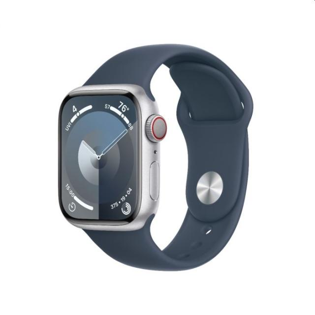 Часовник Apple Watch Series 9 GPS + Cellular 41mm Silver Stainless Steel Case with Storm Blue Sport Band - S/M