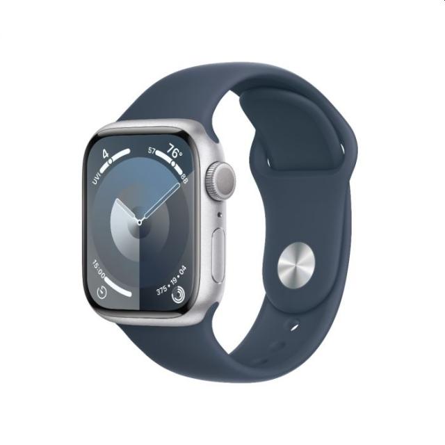 Часовник Apple Watch Series 9 GPS 41mm Silver Aluminium Case with Storm Blue Sport Band - M/L