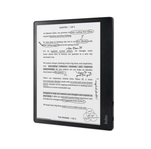 Четец за Е-книги Kobo Elipsa 2E-Book Reader Pack, E Ink Carta 1200 touchscreen, 10.3 inch, 1404 x 1872, 32 GB, CPU 2.0 GHz, USB-C, Includes Kobo Stylus, Black