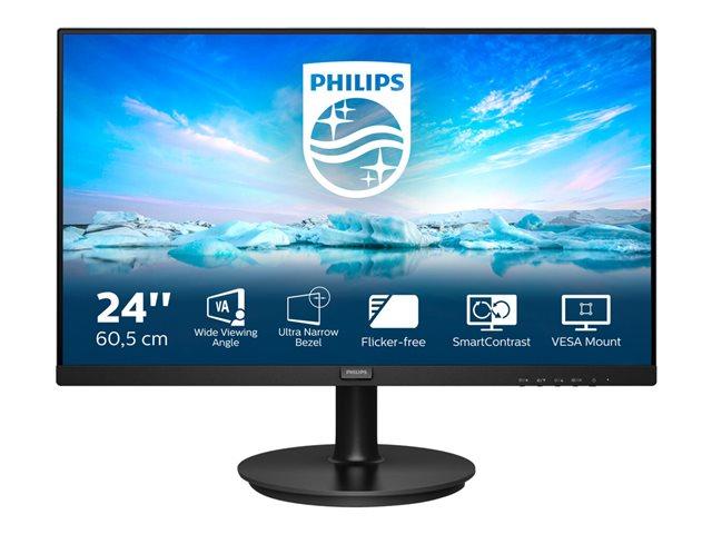 Монитор Philips 241V8L, 23.8" (60.45 cm)" VA WLED, 1920x1080@75Hz, 4ms GtG, 250cd/m2, 3000:1, Mega Infinity DCR, Adaptive Sync, FlickerFree, Low Blue Mode, Tilt, D-SUB, HDMI, Черен