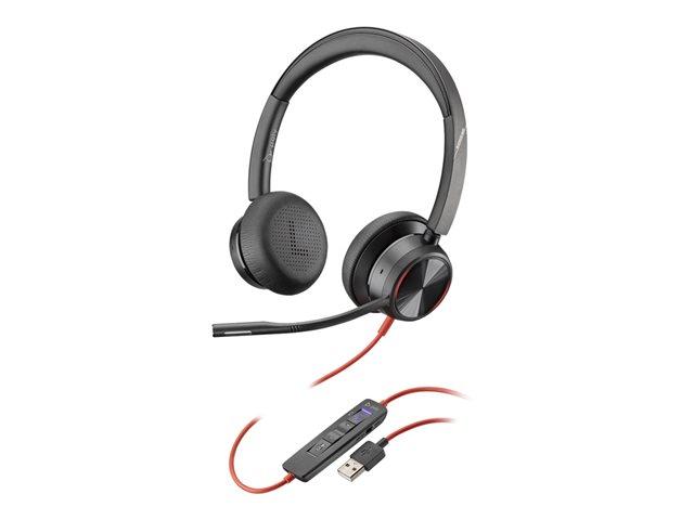 Слушалки POLY Blackwire 8225 MS (214408-01), шумопотискащ чрез технологията Acoustic Fence микрофон, SoundGuard DIGITAL, ANC технология, USB Type-A, Черни