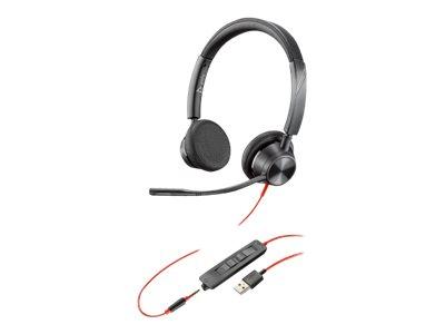 Слушалки POLY Blackwire 3325 BW3325-M (214016-01), шумопотискащ микрофон, гъвкаво рамо, сертифицирани за Microsoft Teams, USB А, AUX, Черни