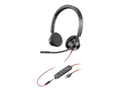 Слушалки POLY Blackwire 3325 BW3325-M (214017-01), шумопотискащ микрофон, гъвкаво рамо, сертифицирани за Microsoft Teams, USB Type-C, AUX, Черни