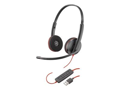 Слушалки POLY Blackwire C3225 Stereo (209747-101), шумопотискащ микрофон, Sound Guard функция, AUX 3.5mm, USB, Черни