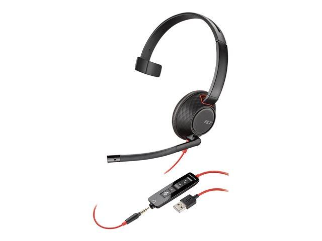 Слушалки POLY Blackwire C5210 (207577-201), моно слушалка, шумопотискащ микрофон, USB / 3,5 мм жак, Черни