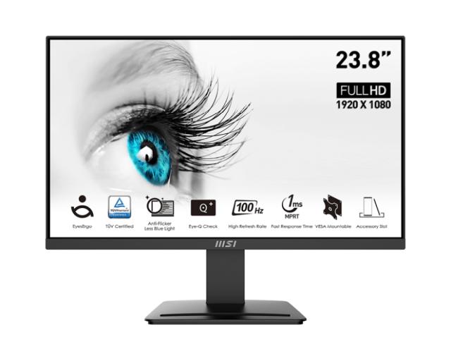 Монитор MSI PRO MP2412, 23" (58.42 cm) FHD, VA Anti-glare, 1ms MPRT, 100Hz, 4000:1, 300 cd/m2, 1x HDMI, 1x DP