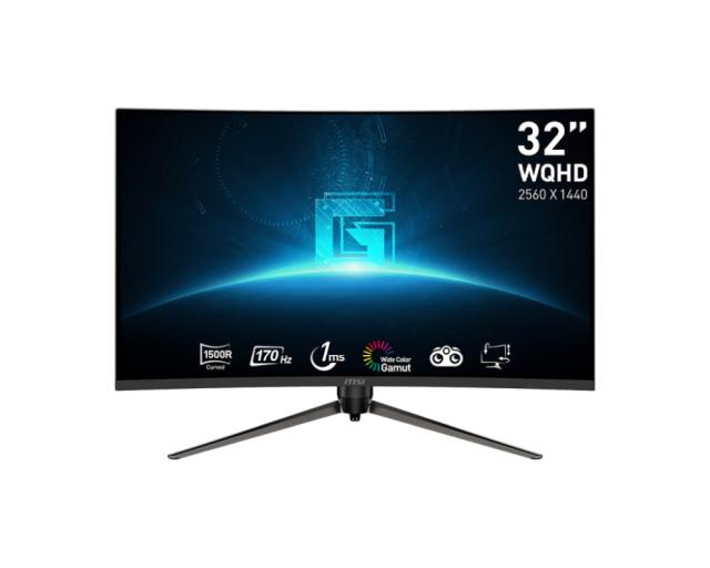 Монитор MSI G32CQ5P, 170Hz, 1ms, VA, 2560x1440 (WQHD), Curve 1500R, Adaptive-Sync, HDR Ready,  Anti-Flicker, Less Blue Light, Night Vision, 3000:1, 100M:1, DP, 2x HDMI 2.0b, 1x Earphone out, Tilt, Height. Adj. 90mm, VESA 75, Frameless, 9S6-3DB44H-027