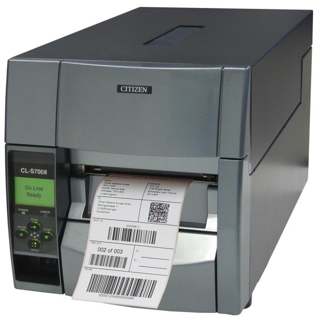 Етикетен принтер Citizen Label Industrial printer CL-S700IIDT, 200mm/s, Print Width 4"(104mm)/Media Width min-max (12.5-118mm)/Roll Size max 200mm, Core Size(25-75mm), 203dpi/USB/RS-232+Opt.card LinkServer/Plug (EU) Grey + Citizen Direct Thermal 745 