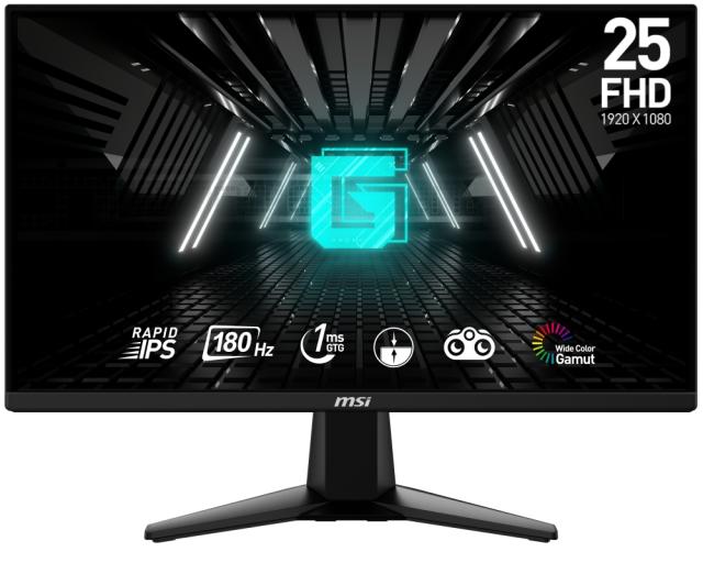 Монитор MSI G255F, 24.5", Rapid IPS, 180Hz, 1ms, 1920x1080 FHD, Anti-glare, Adaptive-sync, Night Vision, Frameless, Anti-Flicker, Less Blue Light, 300 nits, 1000:1, 100M:1, 1x Display Port (1.2a), 2x HDMI™ (2.0b), Headphone out, Tilt, FRAMELESS