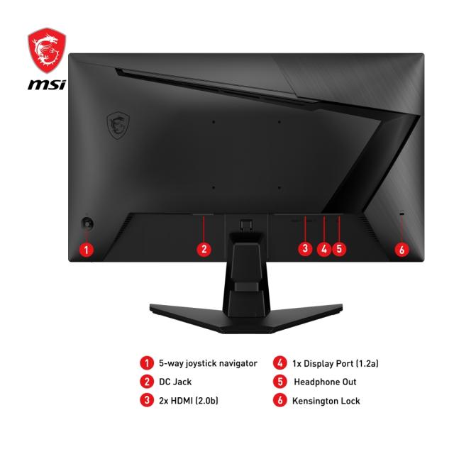 Монитор MSI G255F, 24.5", Rapid IPS, 180Hz, 1ms, 1920x1080 FHD, Anti-glare, Adaptive-sync, Night Vision, Frameless, Anti-Flicker, Less Blue Light, 300 nits, 1000:1, 100M:1, 1x Display Port (1.2a), 2x HDMI™ (2.0b), Headphone out, Tilt, FRAMELESS