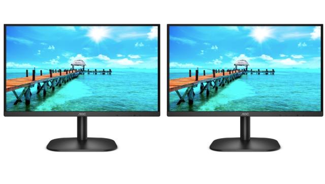 Монитор 2x AOC 27B2QAM 27" WLED VA 1920x1080@75Hz, 4ms GTG, 250cd/m2, 4000:1, 20M:1 DCR, Low Blue Light, Tilt, D-SUB, HDMI, DP, Speakers, Black + Neomounts Flat Screen Desk Mount (clamp/grommet) for 2 screens, 10"-32"