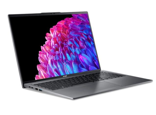 Лаптоп Acer Swift Go16, SFG16-72-7964, Intel Core Ultra 7 155H 16C (1.4/4.80 GHz, 24MB) 16.0" (40.64 cm) OLED 120Hz, 32GB LPDDR5, 1TB PCIe NVMe, Win 11 Home, GraySD