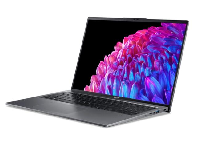 Лаптоп Acer Swift Go16, SFG16-72-7964, Intel Core Ultra 7 155H 16C (1.4/4.80 GHz, 24MB) 16.0" (40.64 cm) OLED 120Hz, 32GB LPDDR5, 1TB PCIe NVMe, Win 11 Home, GraySD