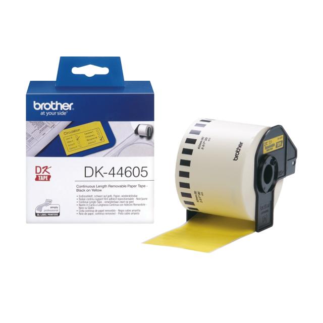 Консуматив Brother DK-44605 Yellow Continuous Length Removable Paper Tape, 62mmx30.48m, Black on Yellow