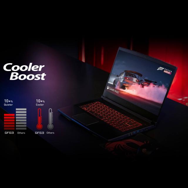 Лаптоп MSI Thin GF63 12VF, i7-12650H (10C/16T up to 4.70 GHz, 24 MB), 15.6" 1920x1080 AG, 144Hz, IPS, 16GB DDR4 (8GBx2 3200MHz), 512GB PCIe SSD, RTX 4060 8GB GDDR6, 1x 2.5" FREE, Intel WiFi 6, BT5.2, 3 cell, 52.4Whr, Red Backlit KBD, Black+MSI Gaming