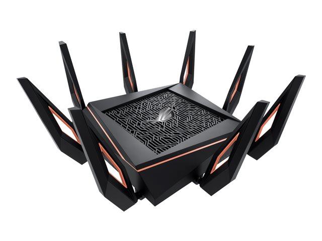 Рутер Asus ROG Rapture GT-AX11000, Wireless AX 11000Mbps, Tri-band 2.4GHz (1148 Mbps) / 2 x 5GHz (4804 Mbps), 4 x LAN 10/100/1000, 1 x WAN 10/100/1000, 8x външни антени, USB 3.1