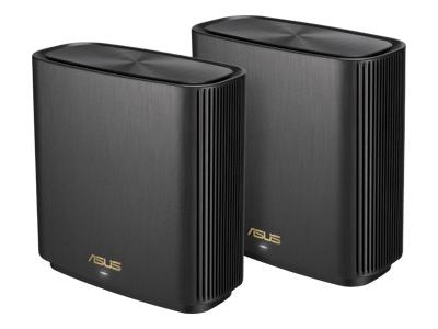 Мрежови комплект ASUS ZenWifi XT8, (2 pack), AiMesh AX6600 Tri-band Mesh WiFi 6, 5382Mbps, 2.4GHz(574Mbps)/5GHz(4808Mbps), Wireless AX, 3x 10/100/1000Mbps, 1x USB 3.1 Gen 1, 6 вътрешни антени, Черен