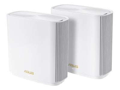 Мрежови комплект ASUS ZenWifi XT8, (2 pack), AiMesh AX6600 Tri-band Mesh WiFi 6, 5382Mbps, 2.4GHz(574Mbps)/5GHz(4808Mbps), Wireless AX, 3x 10/100/1000Mbps, 1x USB 3.1 Gen 1, 6 вътрешни антени, Бял