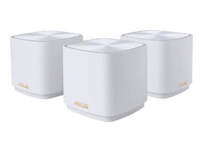 Мрежови комплект Asus ZenWiFi AX Mini XD4 EU+UK, (3 pack), 1800Mbs, 2.4GHz (574 Mbps)/ 5.0 GHz (1201 Mbps), 1x LAN 10/100/1000, 1x WAN 10/100/1000, 2 x вътрешни антени