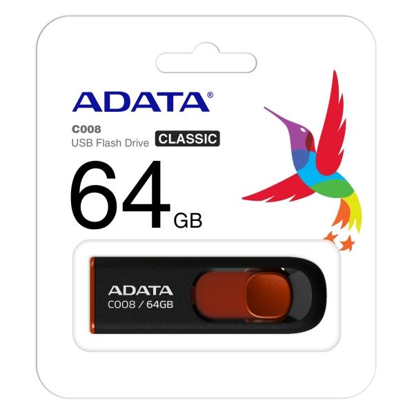 USB памет Adata 64GB C008, USB 2.0, Черна