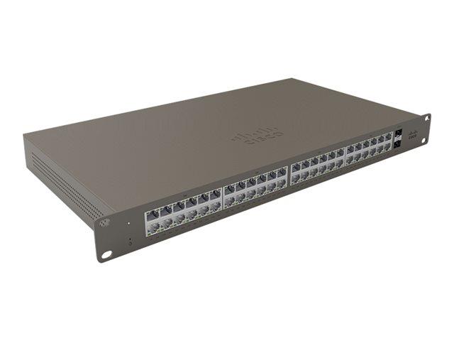 Суич Cisco Meraki Go GS110-48P, 50 порта, 48x 1000(PoE+) RJ-45, 2x 1G SFP uplink