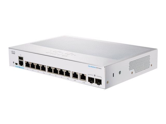 Суич Cisco CBS350, 1000 Mbps, 10-порта, LAN: 8x10/100/1000 PoE Base-T Gigabit, 2x10/100/1000Base-T/SFP Gigabit