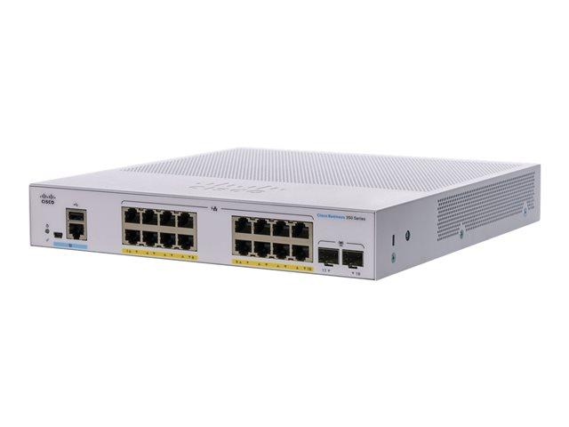 Суич Cisco CBS350-16FP-2G-EU, 18-порта, 16x 10/100/1000 Mbps PoE+, 2 x 1000Base-X SFP
