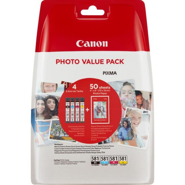 Консуматив Canon CLI-581 C/M/Y/BK Multi Pack + 50 sheets 4x6" Photo Paper (PP-201)