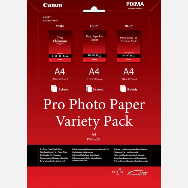 Хартия Canon Pro Photo Paper Variety Pack PVP-201, A4 (5xPT-101, 5xLU-101, 5xPM-101)