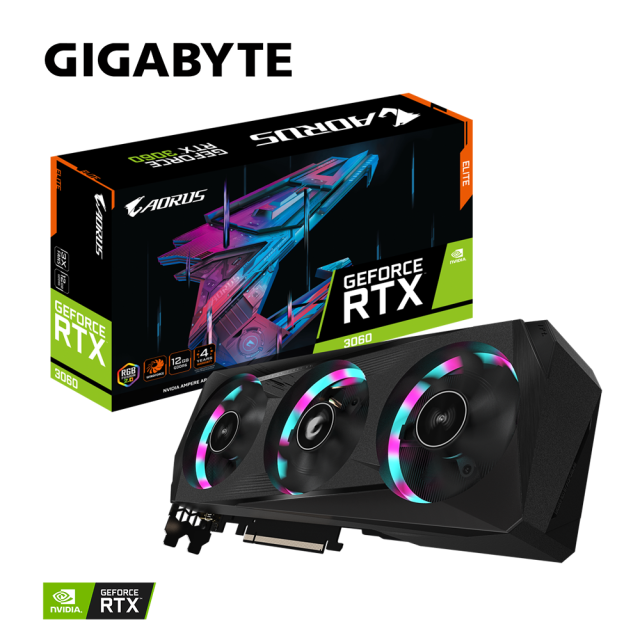 Видео карта GIGABYTE AORUS GeForce RTX 3060 ELITE OC, 12GB, GDDR6