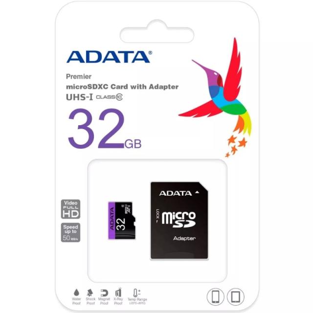 Карта памет Adata 32GB MicroSDHC UHS-I CLASS 10, с адаптер