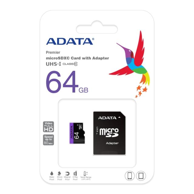 Карта памет Adata 64GB MicroSDXC UHS-I CLASS 10 с адптер