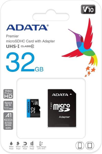 Карта памет Adata 32GB MicroSDHC UHS-I CLASS10 A1 с адаптер