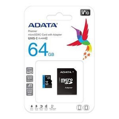 Карта памет Adata 64GB MicroSDXC UHS-I CLASS10 A1, с адаптер